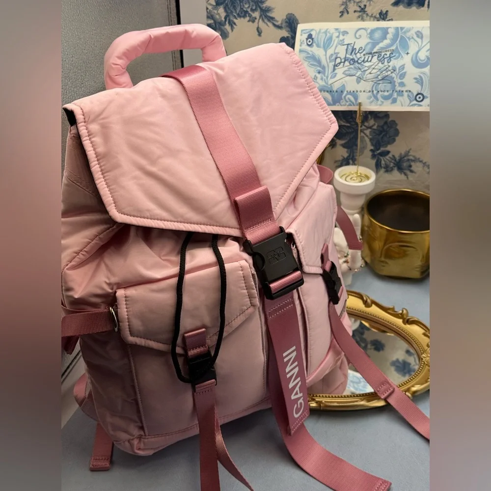 🆕 GANNI 🧿 NWT Recycled Tech Backpack, Bubblegum Pink